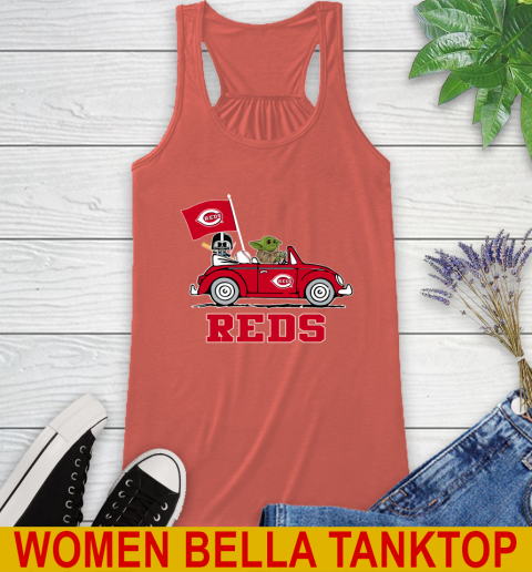 MLB Baseball Cincinnati Reds Darth Vader Baby Yoda Driving Star Wars Shirt Racerback Tank 4