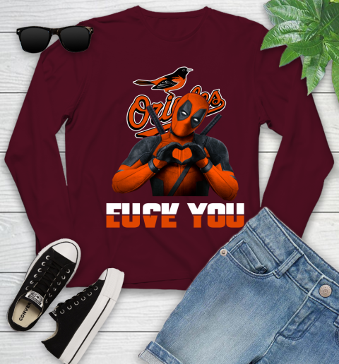 MLB Baltimore Orioles Deadpool Love You Fuck You Baseball Sports Youth Long Sleeve 6