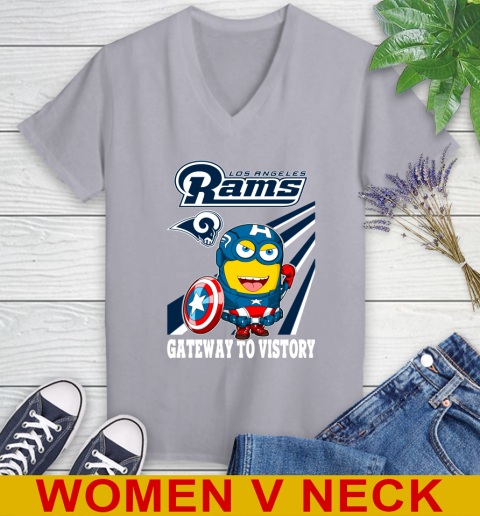 NFL Football Los Angeles Rams Captain America Marvel Avengers Minion Shirt Women's V-Neck T-Shirt 4