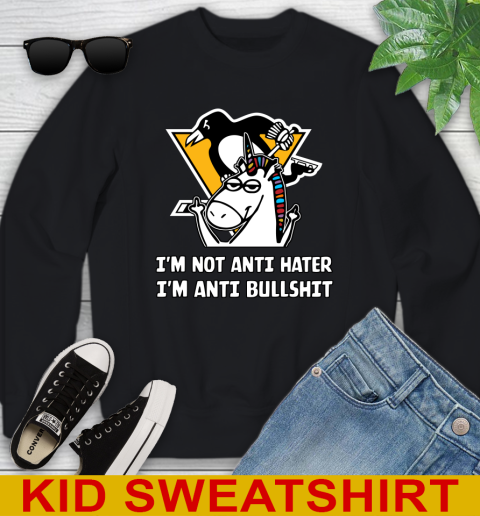 Pittsburgh Penguins NHL Hockey Unicorn I'm Not Anti Hater I'm Anti Bullshit Youth Sweatshirt 3 Pittsburgh Penguins NHL Hockey Unicorn I'm Not Anti Hater I'm Anti Bullshit Youth Sweatshirt - Image 3