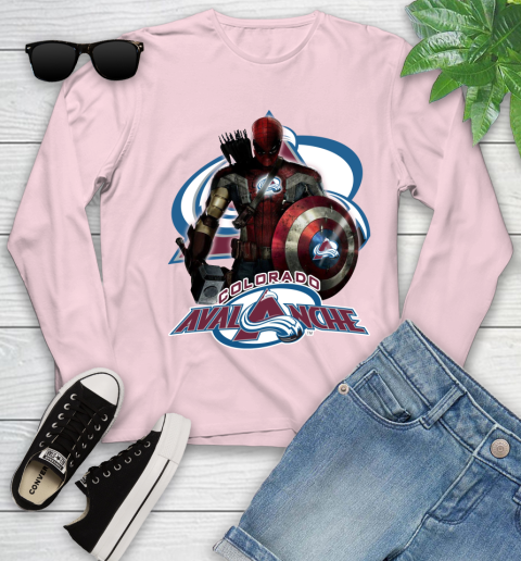 NHL Captain America Thor Spider Man Hawkeye Avengers Endgame Hockey Colorado Avalanche Youth Long Sleeve 10