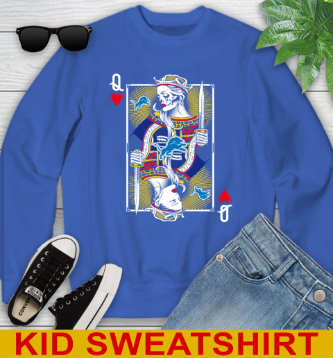 NFL Football Detroit Lions The Queen Of Hearts Card Shirt Youth Sweatshirt 6