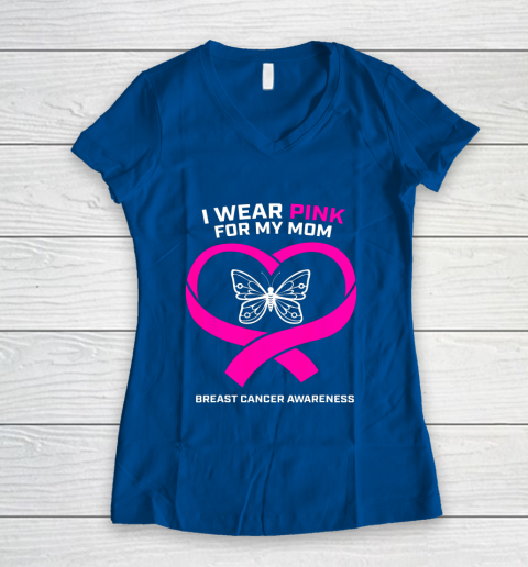 Men Women Kids Wear Pink For My Mom Breast Cancer Awareness Women's V-Neck T-Shirt 7