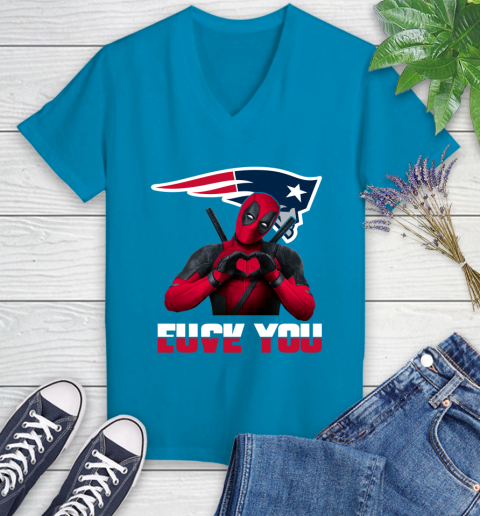 NHL New England Patriots Deadpool Love You Fuck You Football Sports Women's V-Neck T-Shirt 7