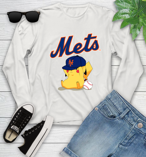 MLB Pikachu Baseball Sports New York Mets Youth Long Sleeve 12