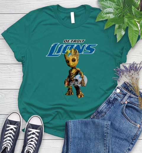 Detroit Lions NFL Football Groot Marvel Guardians Of The Galaxy Women's T-Shirt 12