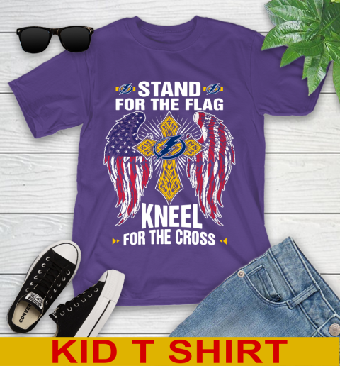 NHL Hockey Tampa Bay Lightning Stand For Flag Kneel For The Cross Shirt Youth T-Shirt 3