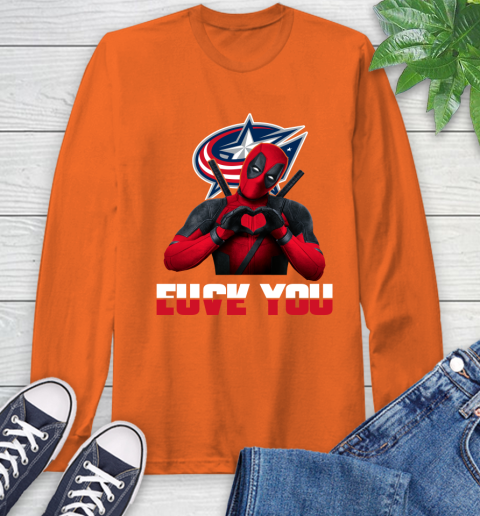 NHL Columbus Blue Jackets Deadpool Love You Fuck You Hockey Sports Long Sleeve T-Shirt 4