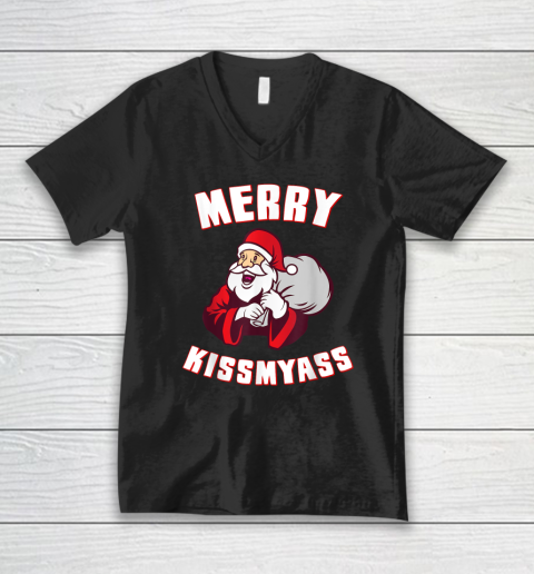 Merry Kissmyass Funny Christmas V-Neck T-Shirt