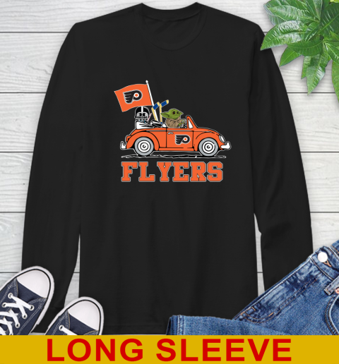 NHL Hockey Philadelphia Flyers Darth Vader Baby Yoda Driving Star Wars Shirt Long Sleeve T-Shirt 2