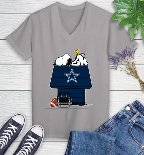 Dallas Cowboys NFL Football Snoopy Woodstock The Peanuts Movie Women's V-Neck T-Shirt 4