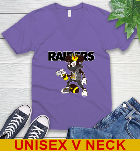 Oakland Raiders NFL Football Mickey Peace Sign Sports V-Neck T-Shirt 9