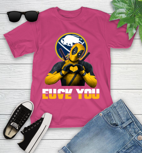 NHL Buffalo Sabres Deadpool Love You Fuck You Hockey Sports Youth T-Shirt 26