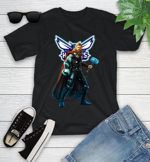 NBA Thor Avengers Endgame Basketball Charlotte Hornets Youth T-Shirt 2