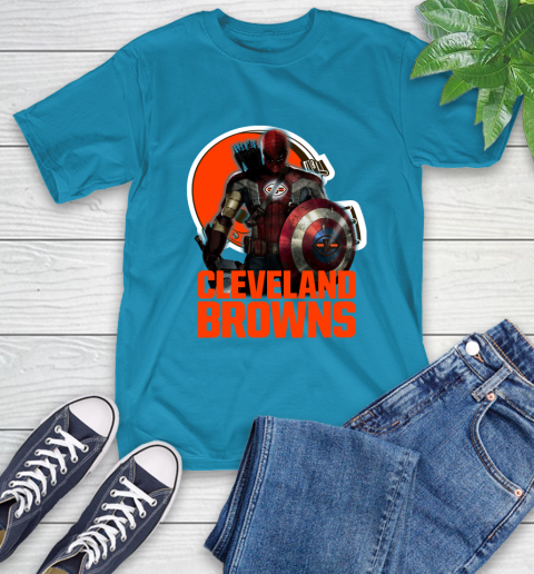 NFL Captain America Thor Spider Man Hawkeye Avengers Endgame Football Cleveland Browns T-Shirt 8