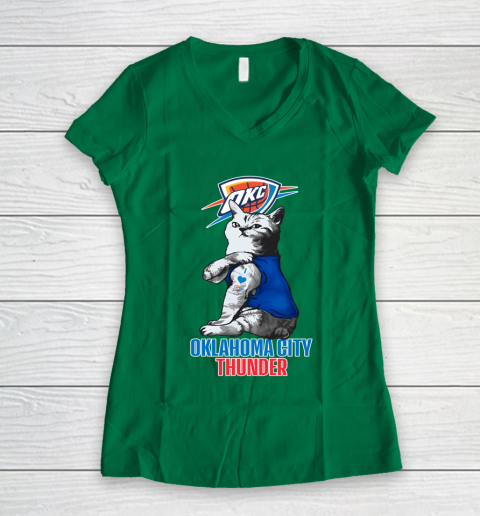 NBA Basketball My Cat Loves Oklahoma City Thunder Women s V Neck T Shirt Tee For Sports