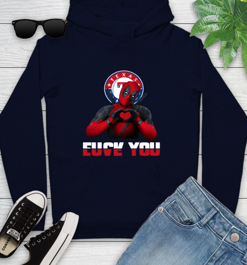 MLB Texas Rangers Deadpool Love You Fuck You Baseball Sports Youth Hoodie 3