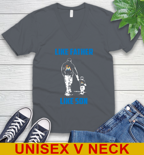 Miami Marlins MLB Baseball Like Father Like Son Sports V-Neck T-Shirt 4