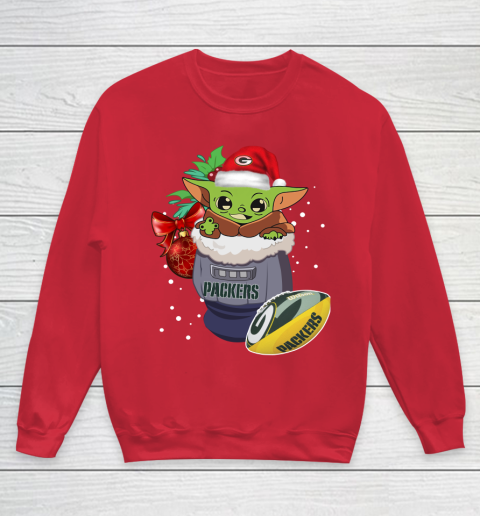 Green Bay Packers Christmas Baby Yoda Star Wars Funny Happy NFL Youth Sweatshirt 9