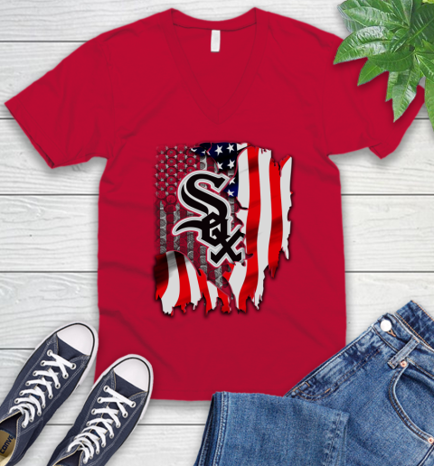 Chicago White Sox MLB Baseball American Flag V-Neck T-Shirt 6