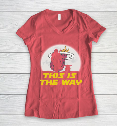 Miami Heat NBA Basketball Star Wars Yoda And Mandalorian This Is The Way Women's V-Neck T-Shirt 4