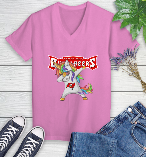 Tampa Bay Buccaneers NFL Football Funny Unicorn Dabbing Sports Women's V-Neck T-Shirt 14
