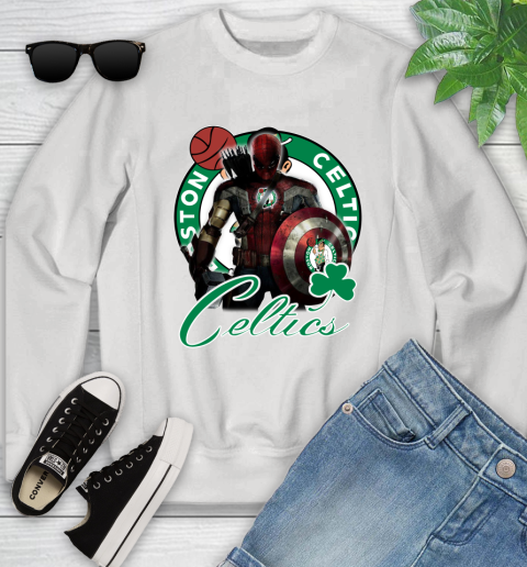 Boston Celtics NBA Basketball Captain America Thor Spider Man Hawkeye Avengers Youth Sweatshirt