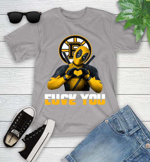 NHL Boston Bruins Deadpool Love You Fuck You Hockey Sports Youth T-Shirt 4