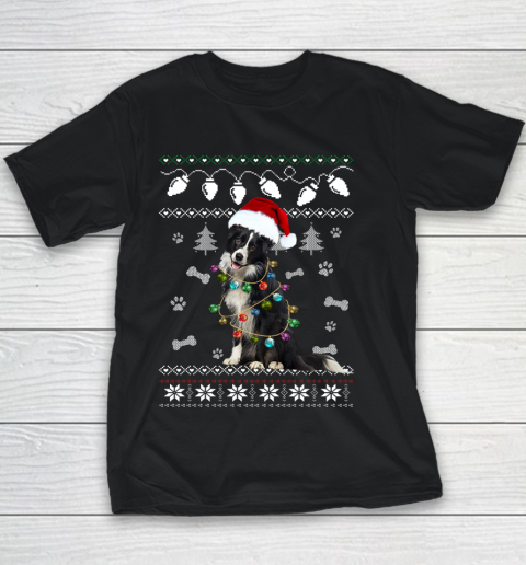 Border Collie Christmas Dog Light Ugly Youth T-Shirt