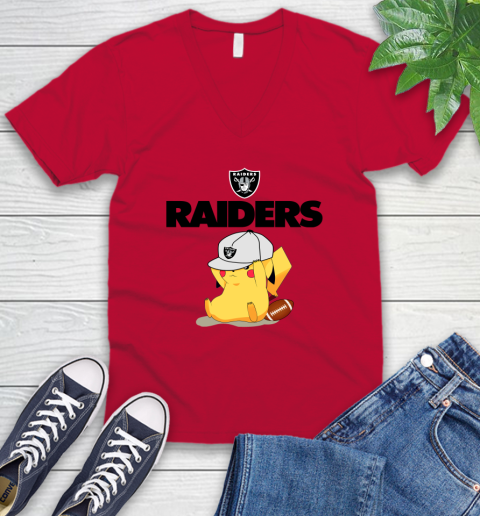 NFL Pikachu Football Sports Oakland Raiders V-Neck T-Shirt 7