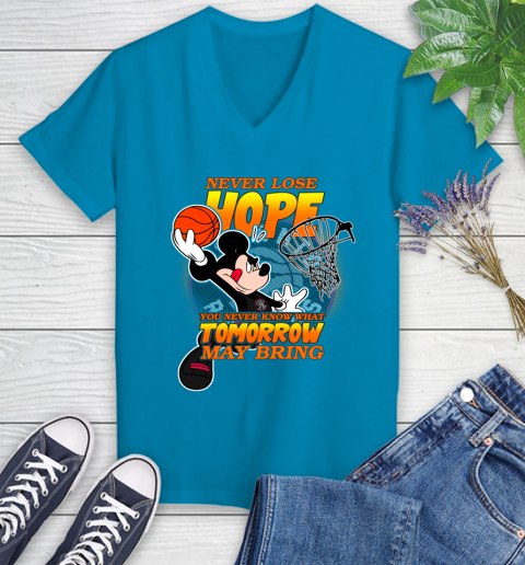 Toronto Raptors NBA Basketball Mickey Disney Never Lose Hope Women's V-Neck T-Shirt 7