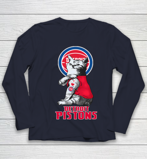 NBA Basketball My Cat Loves Detroit Pistons Youth Long Sleeve 2