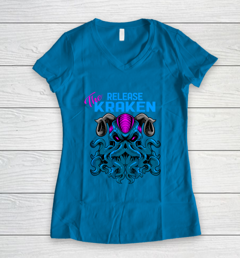 Kraken Sea Monster Vintage Release the Kraken Giant Kraken Women's V-Neck T-Shirt 4