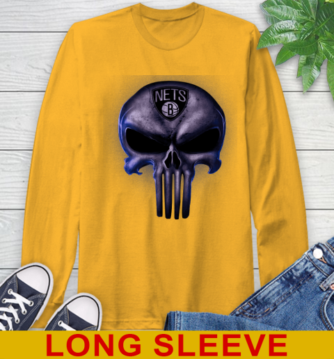 Brooklyn Nets NBA Basketball Punisher Skull Sports Long Sleeve T-Shirt 2