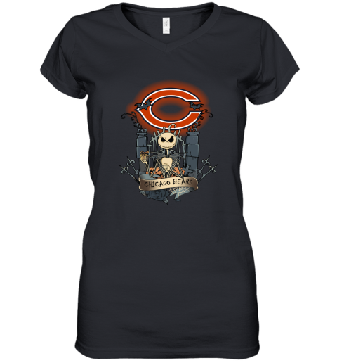 Chicago Bears Jack Skellington This Is Halloween NFL Women's V-Neck T-Shirt