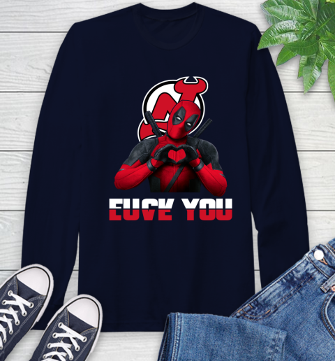 NHL New Jersey Devils Deadpool Love You Fuck You Hockey Sports Long Sleeve T-Shirt 3