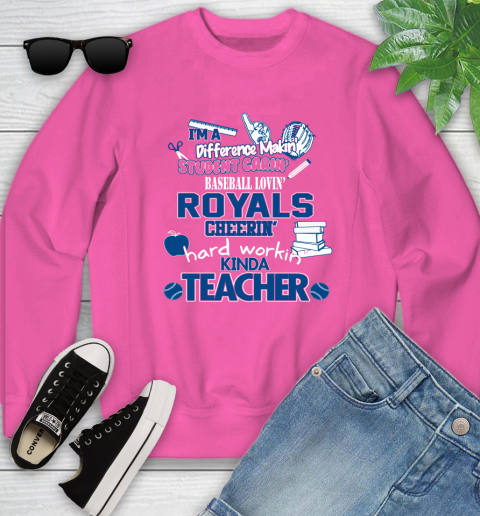 Kansas City Royals MLB I'm A Difference Making Student Caring Baseball Loving Kinda Teacher Youth Sweatshirt 6