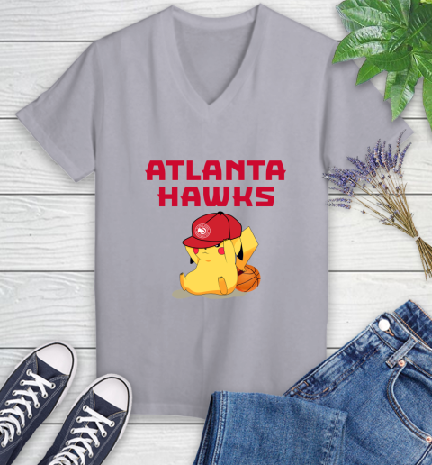 NBA Pikachu Basketball Sports Atlanta Hawks Women's V-Neck T-Shirt 4