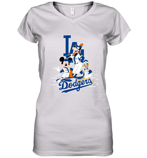 Los Angeles Dodgers Mickey Donald And Goofy Baseball Women's V-Neck T-Shirt