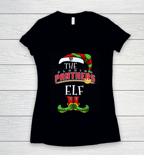 Florida Panthers Christmas ELF Funny NHL Women's V-Neck T-Shirt