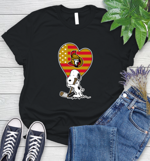 Ottawa Senators NHL Hockey The Peanuts Movie Adorable Snoopy Women's T-Shirt 2