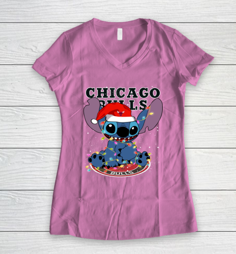 Chicago Bulls NBA noel stitch Basketball Christmas Women's V-Neck T-Shirt 8