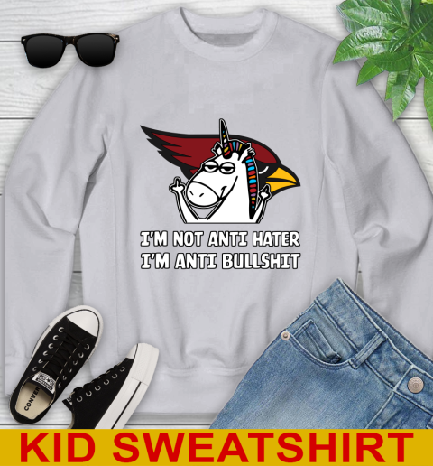 Arizona Cardinals NFL Football Unicorn I'm Not Anti Hater I'm Anti Bullshit Youth Sweatshirt 4