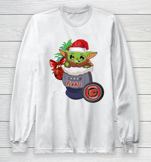 Calgary Flames Christmas Baby Yoda Star Wars Funny Happy NHL Long Sleeve T-Shirt 2