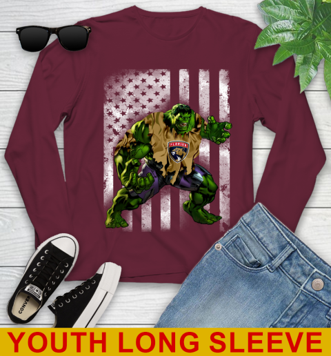 Florida Panthers Hulk Marvel Avengers NHL Hockey American Flag Youth Long Sleeve 6