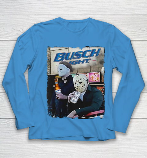 Michael Myers And Jason Voorhees Busch Light Halloween Youth Long Sleeve 5