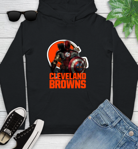 NFL Captain America Thor Spider Man Hawkeye Avengers Endgame Football Cleveland Browns Youth Hoodie 2