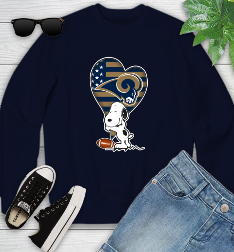Los Angeles Rams NFL Football The Peanuts Movie Adorable Snoopy Youth Sweatshirt 3