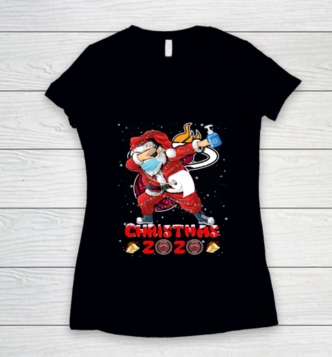 Miami Heat Funny Santa Claus Dabbing Christmas 2020 NBA Women's V-Neck T-Shirt