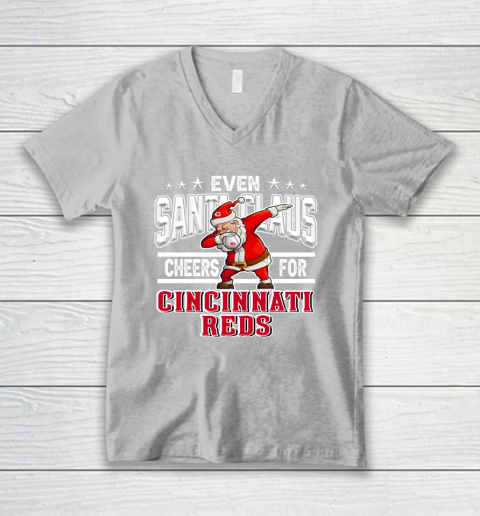 Cincinnati Reds Even Santa Claus Cheers For Christmas MLB V-Neck T-Shirt 3